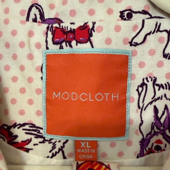 Whimsical Mod Cloth Polka Dot Corgi Dog Belted Dress Red Purple XL - Picture 2 of 9